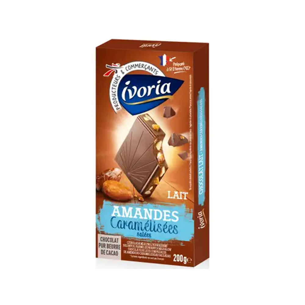 프랑스 Ivoria 33% 밀크 초콜릿 & 솔티드 카라멜과 아몬드 200g